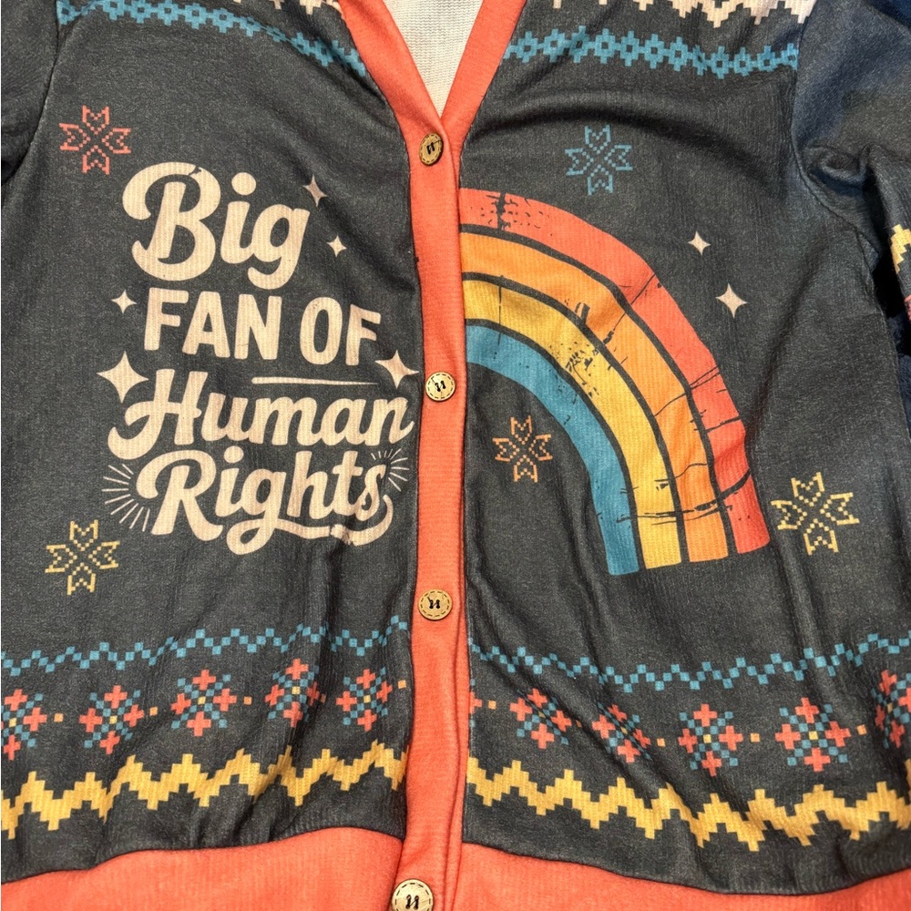 Colorful Retro/Distressed Graphic Tee with Human Rights Design - Picture 2 of 6